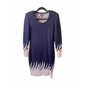 Womens Vintage Sweater Knit Dress Size 4 Black & Gold Country Western NYE Glam